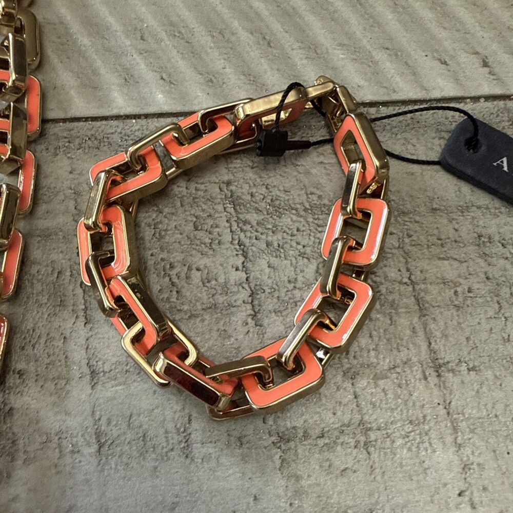 Ann Taylor Coral Enamel Link Necklace & Bracelet Set - Picture 2 of 11